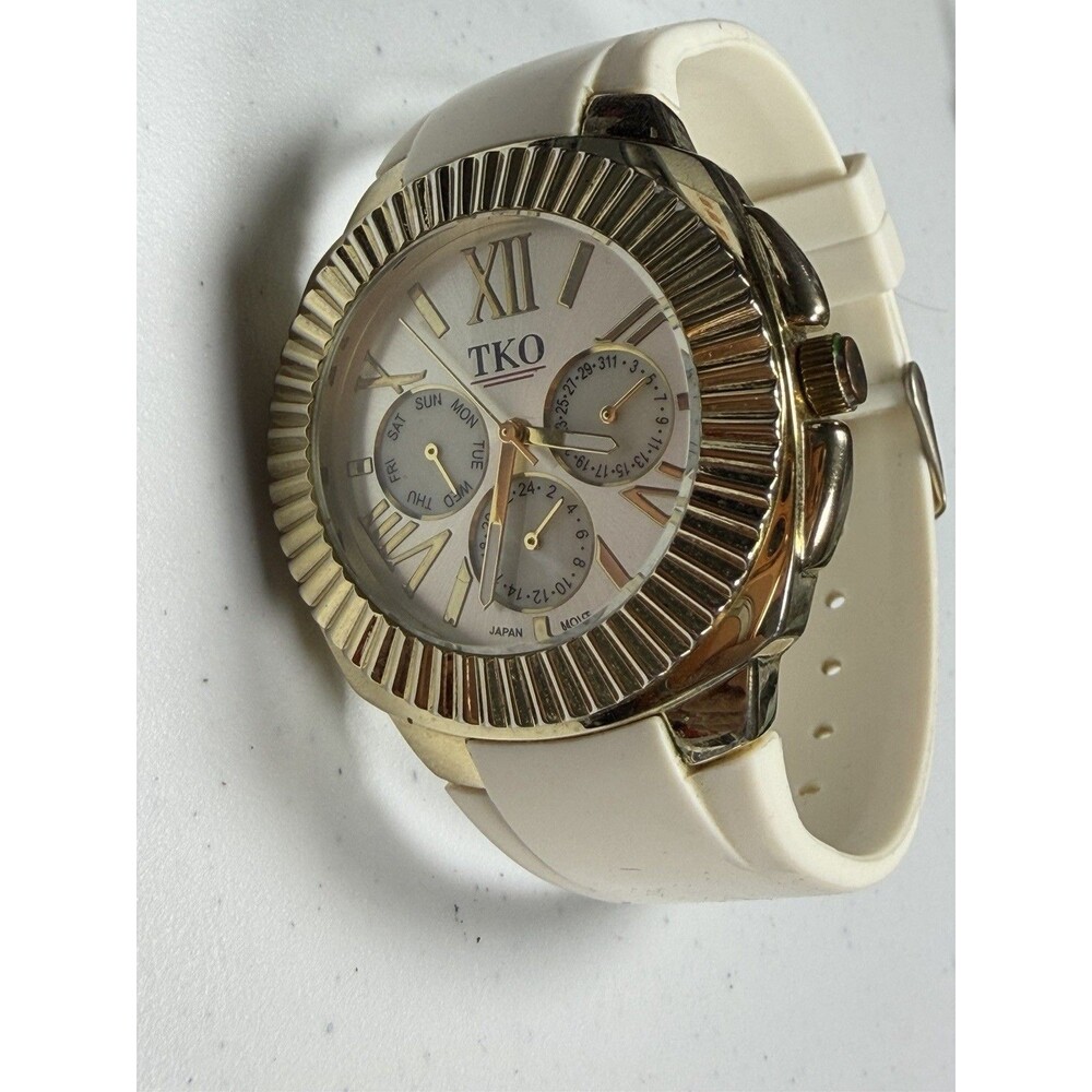 TKO Orlogi Women’s Gold Tone White Silicone Watch 42.3mm Multifunction
